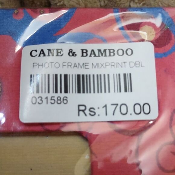 New Cane & Bamboo Pink Blue Paisley 4x6 Double Photo Frame Hand Crafted - Picture 5 of 7